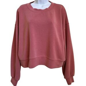 Lululemon Size 10 Perfect Oversized Cropped Crew Pullover Top Pink Softstreme